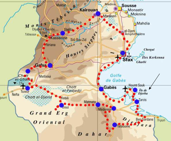 Carte et repères sur la Tunisie - ritimo